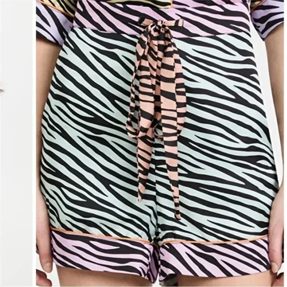 Karen Mabon Color Block Zebra Tiger Mix Print Pajama Lounge Shorts - Picture 1 of 8
